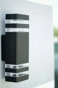KINKIET ELEWACYJNY GÓRA DÓŁ LAMPA OGRODOWA 2XGU10 IP54 ALUMINIUM CZARNY