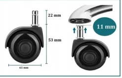 Kółka do fotela kauczuk guma 50/11 mm czarne 5 szt.