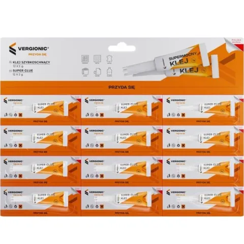 Klej szybkoschnący 12 x 2g super mocny błyskawiczny montażowy uniwersalny