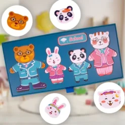 Klocki Puzzle Magnetyczne Układanka Ubieranie Ubieranka Mis Kotek 68el