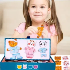 Klocki Puzzle Magnetyczne Układanka Ubieranie Ubieranka Mis Kotek 68el