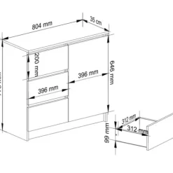 Komoda 80 cm JERRY nowoczesna 1 drzwi 3 szuflady - beton
