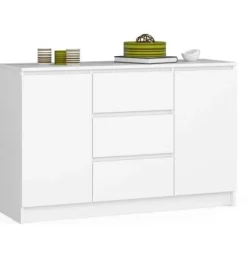 Komoda do salonu 120 cm K016 - Biała - 2 drzwi 3 szuflady