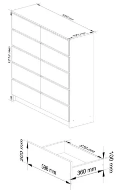 Komoda do salonu K 120 cm 10 szuflad - dąb artisan-biała