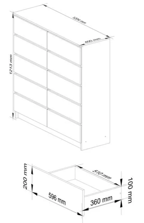 Komoda do salonu K 120 cm 10 szuflad - dąb artisan-biała