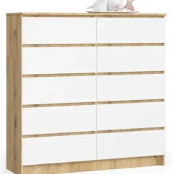Komoda do salonu K 120 cm 10 szuflad - dąb artisan-biała