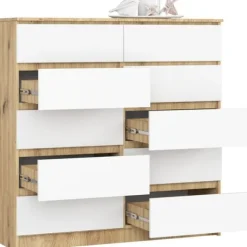 Komoda do salonu K 120 cm 10 szuflad - dąb artisan-biała