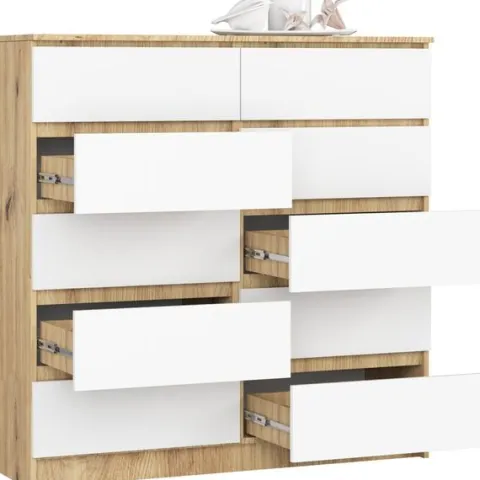 Komoda do salonu K 120 cm 10 szuflad - dąb artisan-biała