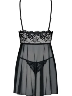 Komplet Idillia babydoll i stringi - czarna - Obsessive XXL