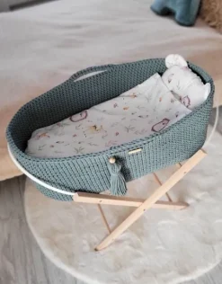 Kosz Mojżesza BOHO bawełniany Handmade z materacykiem - laurel