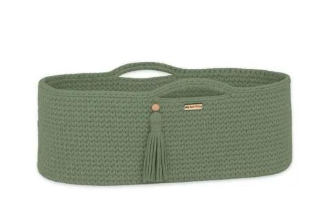Kosz Mojżesza BOHO bawełniany Handmade z materacykiem - szałwia