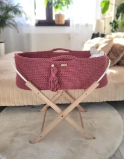 Kosz Mojżesza BOHO bawełniany Handmade z materacykiem - blossom