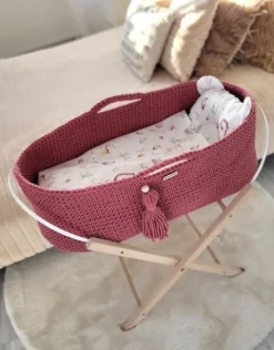 Kosz Mojżesza BOHO bawełniany Handmade z materacykiem - blossom