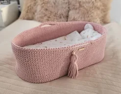 Kosz Mojżesza BOHO bawełniany Handmade z materacykiem - pastel pink