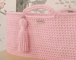 Kosz Mojżesza BOHO bawełniany Handmade z materacykiem - różowy
