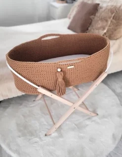 Kosz Mojżesza BOHO bawełniany Handmade z materacykiem - caramel