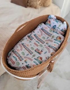Kosz Mojżesza BOHO bawełniany Handmade z materacykiem - caramel