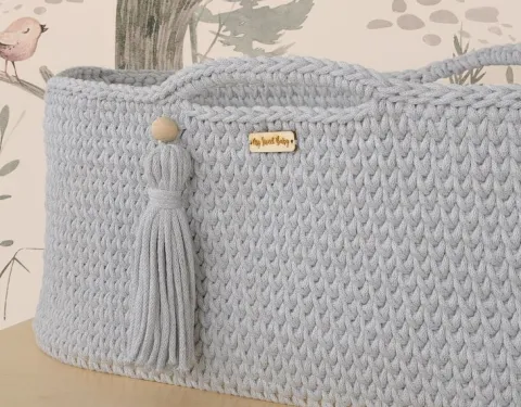 Kosz Mojżesza BOHO bawełniany Handmade z materacykiem - szary