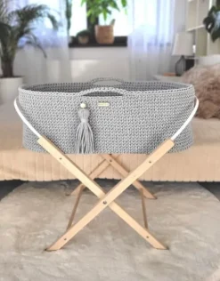 Kosz Mojżesza BOHO bawełniany Handmade z materacykiem - szary