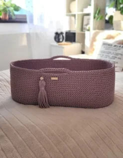 Kosz Mojżesza BOHO bawełniany Handmade z materacykiem - mauve