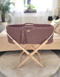Kosz Mojżesza BOHO bawełniany Handmade z materacykiem - mauve