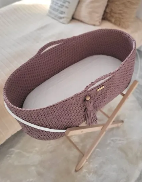 Kosz Mojżesza BOHO bawełniany Handmade z materacykiem - mauve