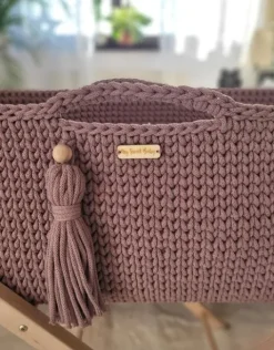 Kosz Mojżesza BOHO bawełniany Handmade z materacykiem - mauve
