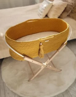 Kosz Mojżesza BOHO bawełniany Handmade z materacykiem - musztardowy