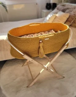 Kosz Mojżesza BOHO bawełniany Handmade z materacykiem - musztardowy