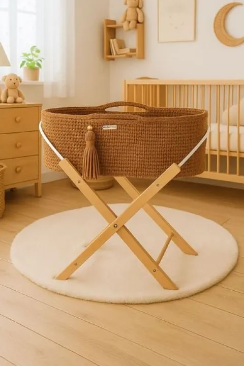 Kosz Mojżesza BOHO Handmade ze stojakiem - caramel