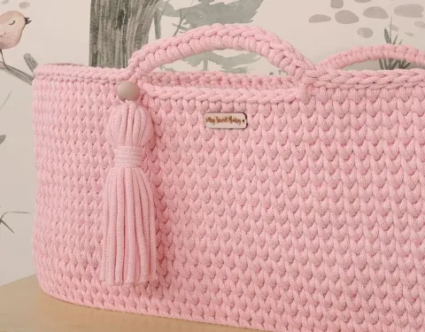 Kosz Mojżesza BOHO Handmade ze stojakiem - różowy