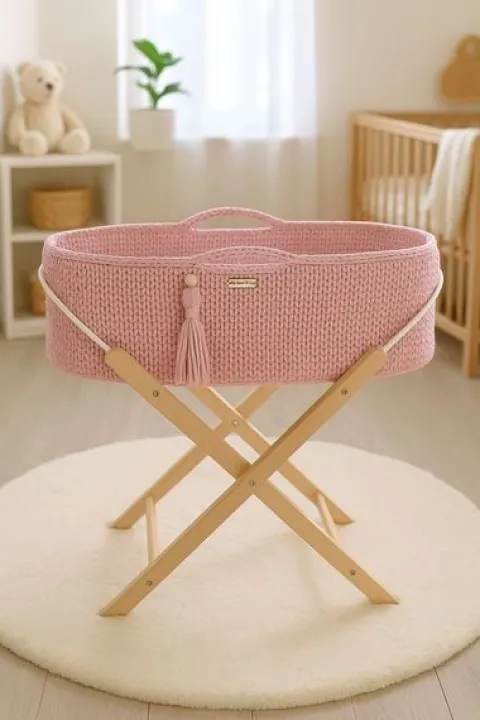 Kosz Mojżesza BOHO Handmade ze stojakiem - różowy