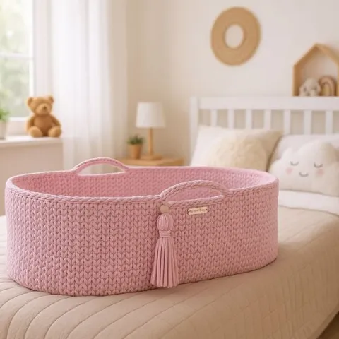 Kosz Mojżesza BOHO Handmade ze stojakiem - różowy