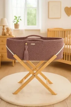 Kosz Mojżesza BOHO Handmade ze stojakiem - mauve