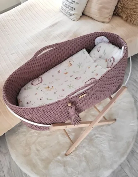 Kosz Mojżesza BOHO Handmade ze stojakiem - mauve