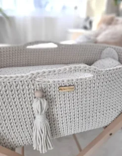 Kosz Mojżesza BOHO Handmade ze stojakiem - śmietanka