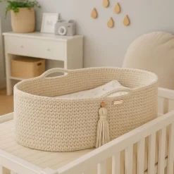 Kosz Mojżesza BOHO Handmade ze stojakiem - śmietanka