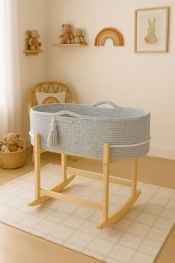 Kosz Mojżesza BOHO Handmade z kołyską - jasny szary