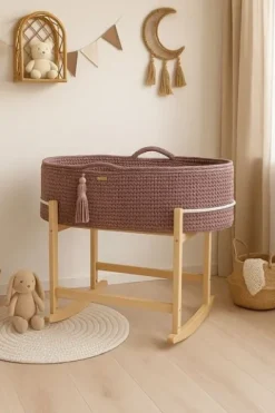 Kosz Mojżesza BOHO Handmade z kołyską - mauve