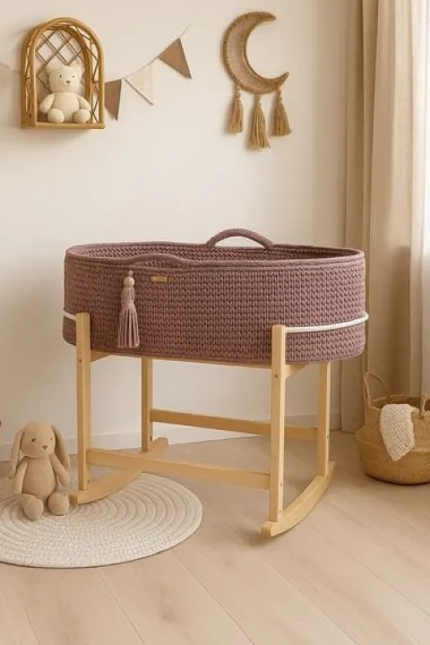 Kosz Mojżesza BOHO Handmade z kołyską - mauve