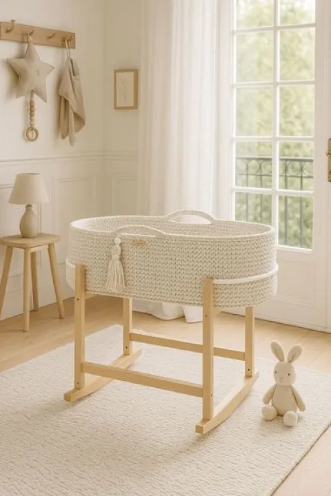 Kosz Mojżesza BOHO Handmade z kołyską - śmietanka