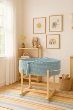 Kosz Mojżesza BOHO Handmade z kołyską - misty blue