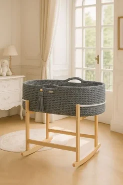 Kosz Mojżesza BOHO Handmade z kołyską - ciemny szary