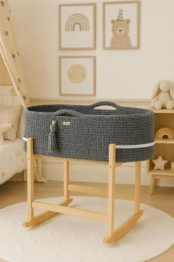 Kosz Mojżesza BOHO Handmade z kołyską - ciemny szary