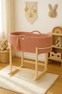Kosz Mojżesza BOHO Handmade z kołyską - blush
