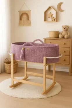 Kosz Mojżesza BOHO Handmade z kołyską - lawendowy