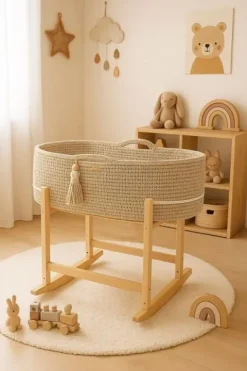 Kosz Mojżesza BOHO Handmade z kołyską - jasny beż