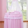 Kosz Mojżesza wiklinowy z baldachimem- Little Princess różowy