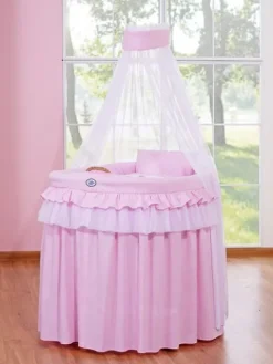 Kosz Mojżesza wiklinowy z baldachimem- Little Princess różowy