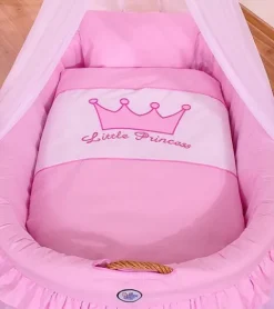 Kosz Mojżesza wiklinowy z baldachimem- Little Princess różowy